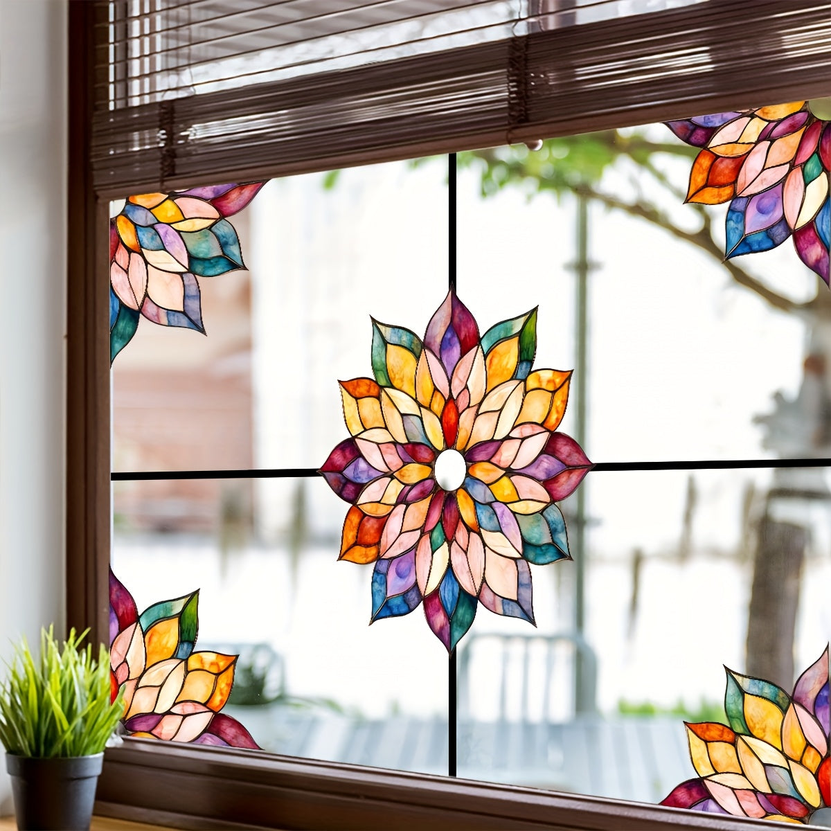 TEMU 1pc Reusable Mandala Gradient Flower Electrostatic Window Sticker - Washable Pvc Decal For Living Room And Bedroom Glass