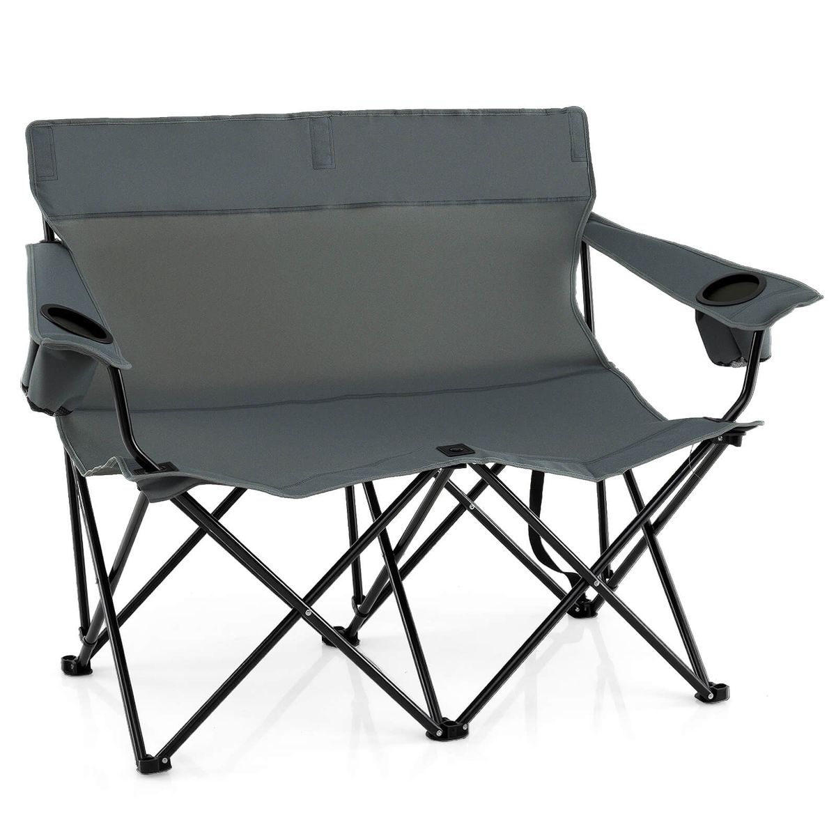 2-Person Outdoor Folding Loveseat with Cup Holders - Gray
