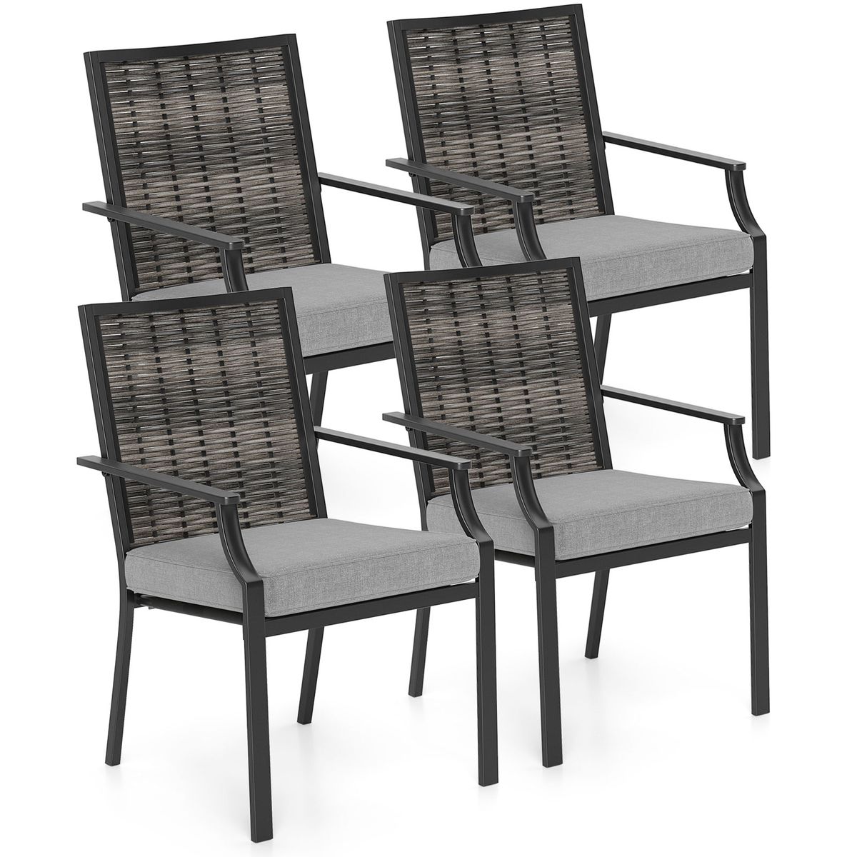 Stackable Rattan Armchairs with Removable Cushions - 4-Piece