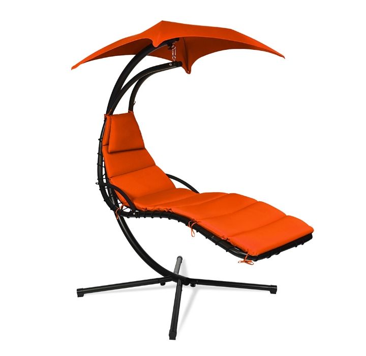Hanging Swing Chair with Pillow & Canopy Stand  - Orange