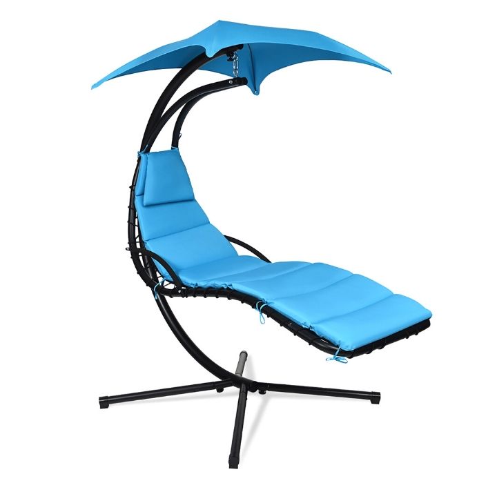 Hanging Swing Chair with Pillow & Canopy Stand  - Teal