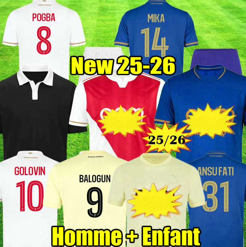 3XL 4XL maillots 25 26 AS Monaco Centenary Soccer Jersey POGBA GOLOVIN ANSU FATI 2025 2026 MINAMINO Men Kids Flocage AKLIOUCHE Football Shirt maillo