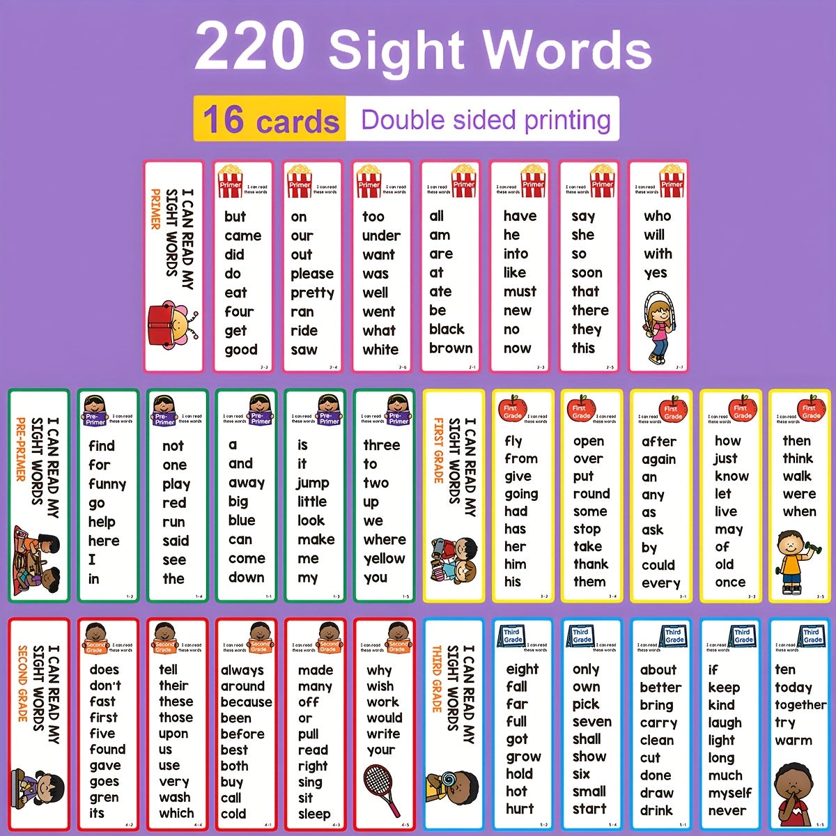TEMU 220 Sight Words Flashcards, High Frequency 220 Words - English Learning Materials, Memory Games Educational Cognitive Cards - Educational Flash