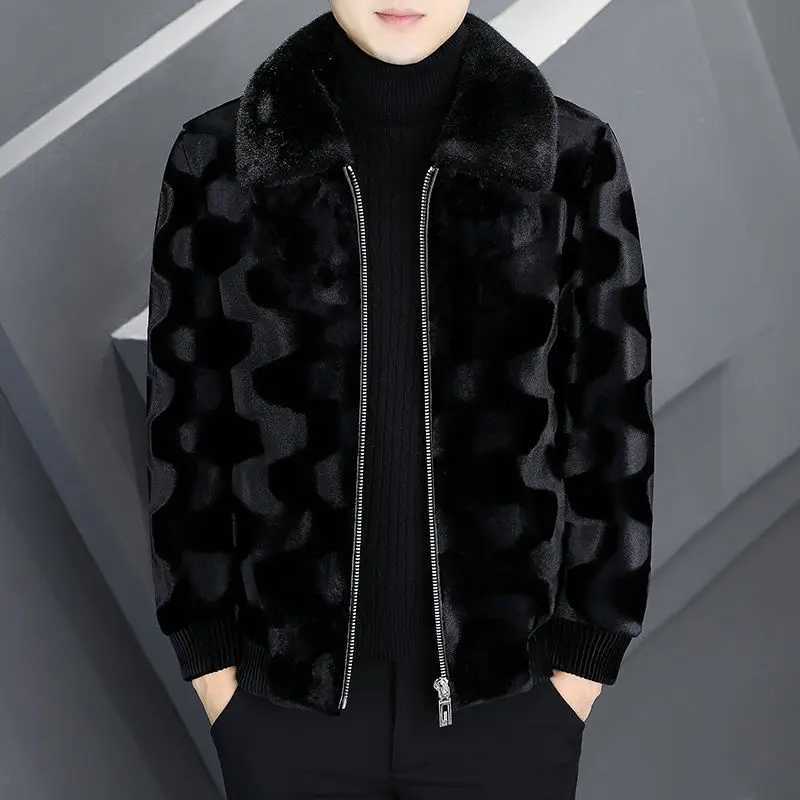 Winter Men High-End Mink Fur Coat Male Fashion Polo Collar Thicken Warm Leather Fur Outcoat Casual Large Size Pure Color OutwearXJ241102