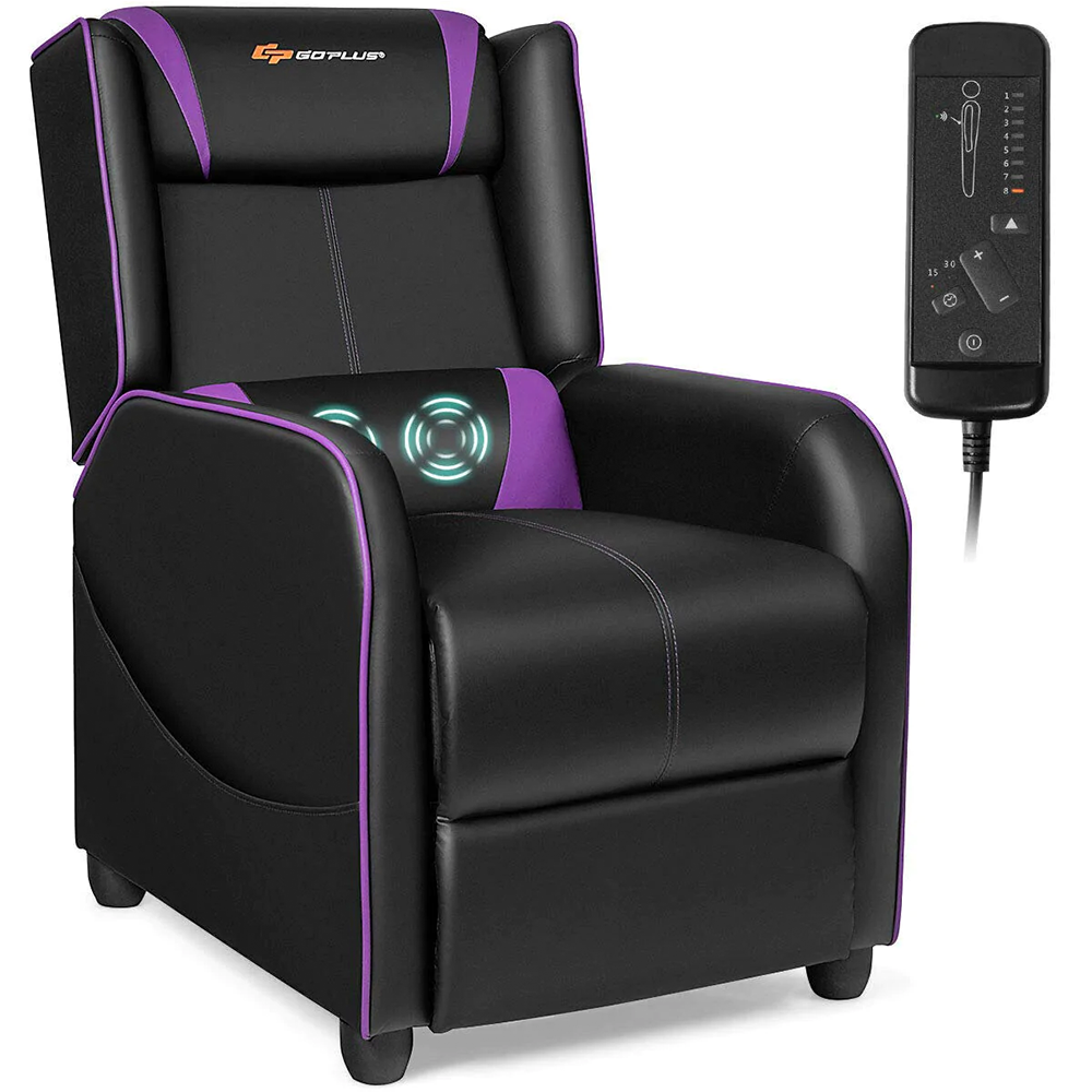 Massage Gaming PU Leather Single Recliner Chair with Footrest - Purple