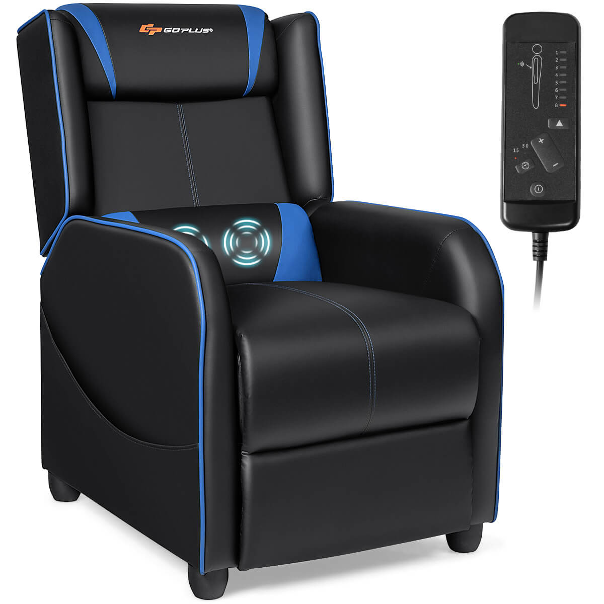 Massage Gaming PU Leather Single Recliner Chair with Footrest - Blue