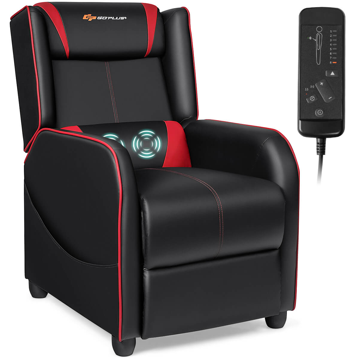 Massage Gaming PU Leather Single Recliner Chair with Footrest - Red