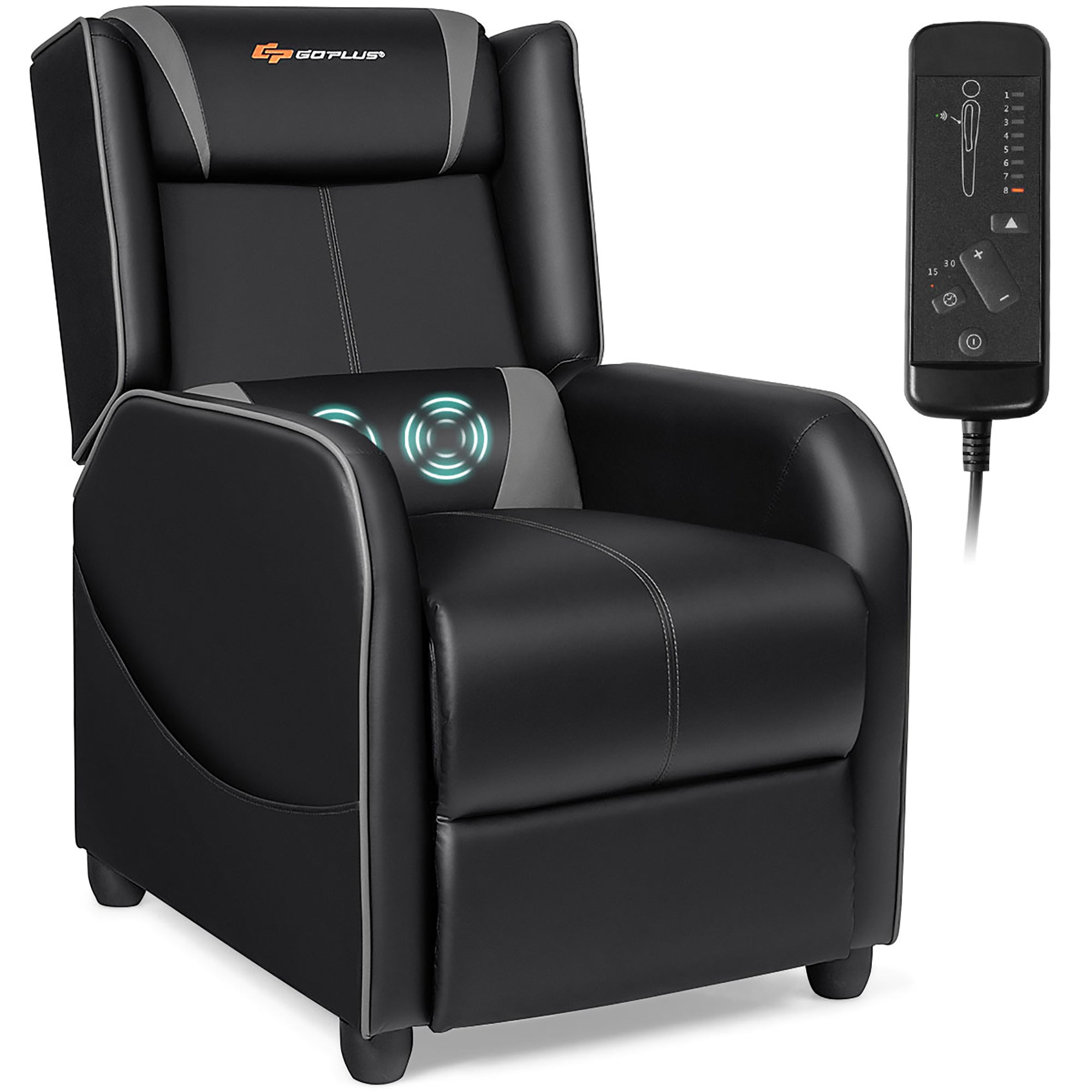 Massage Gaming PU Leather Single Recliner Chair with Footrest - Gray