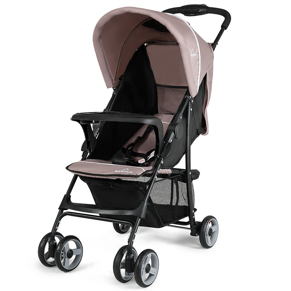 Travel Stroller with Adjustable Backrest & Canopy - Baby Stroller-Coffee