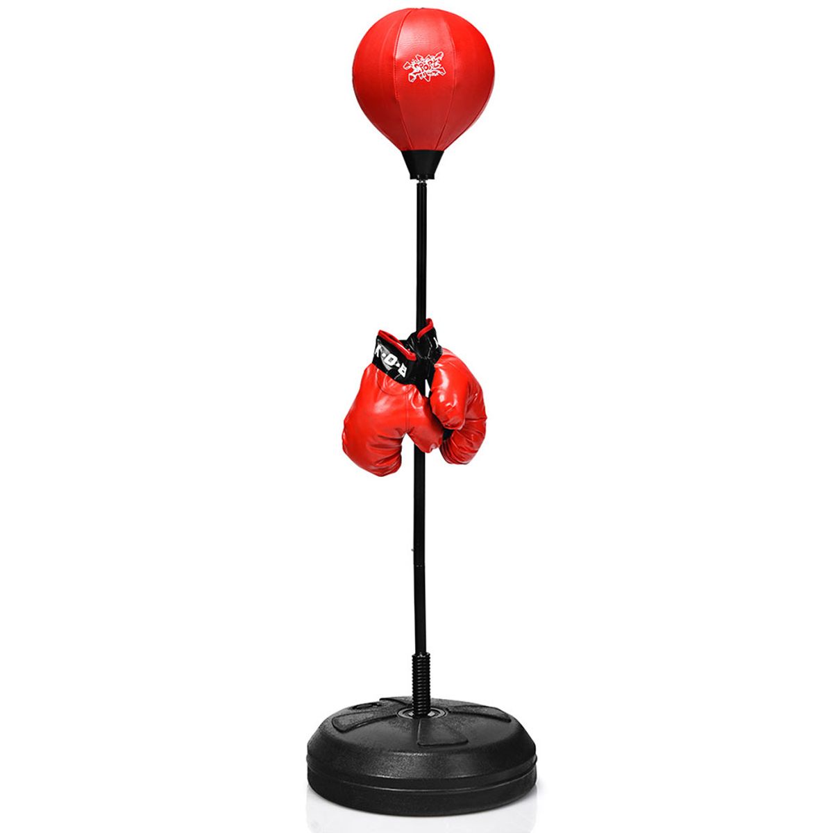 Boxing Punching Bag with Height Adjustable Stand and Boxing Gloves - Red