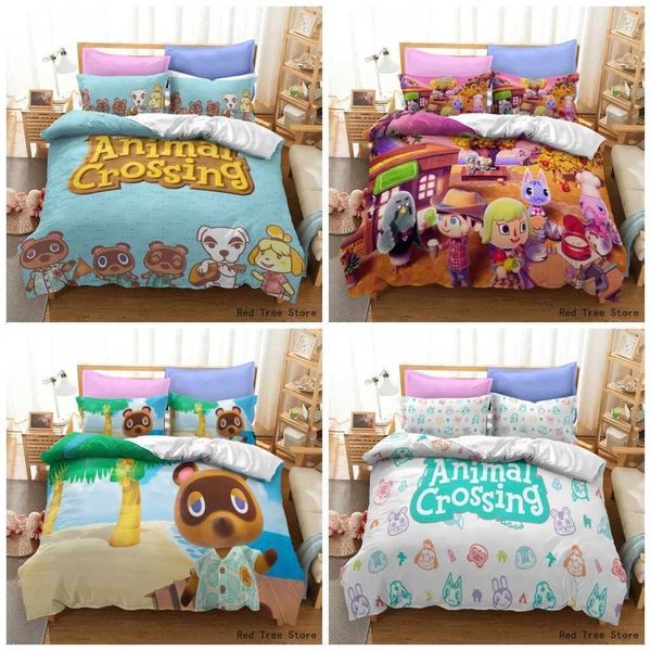 Animal Crossing Bedding Cartoon Game 3D Down Duvet Cover Set Double Large Childrens Gift Home Decoration X250203