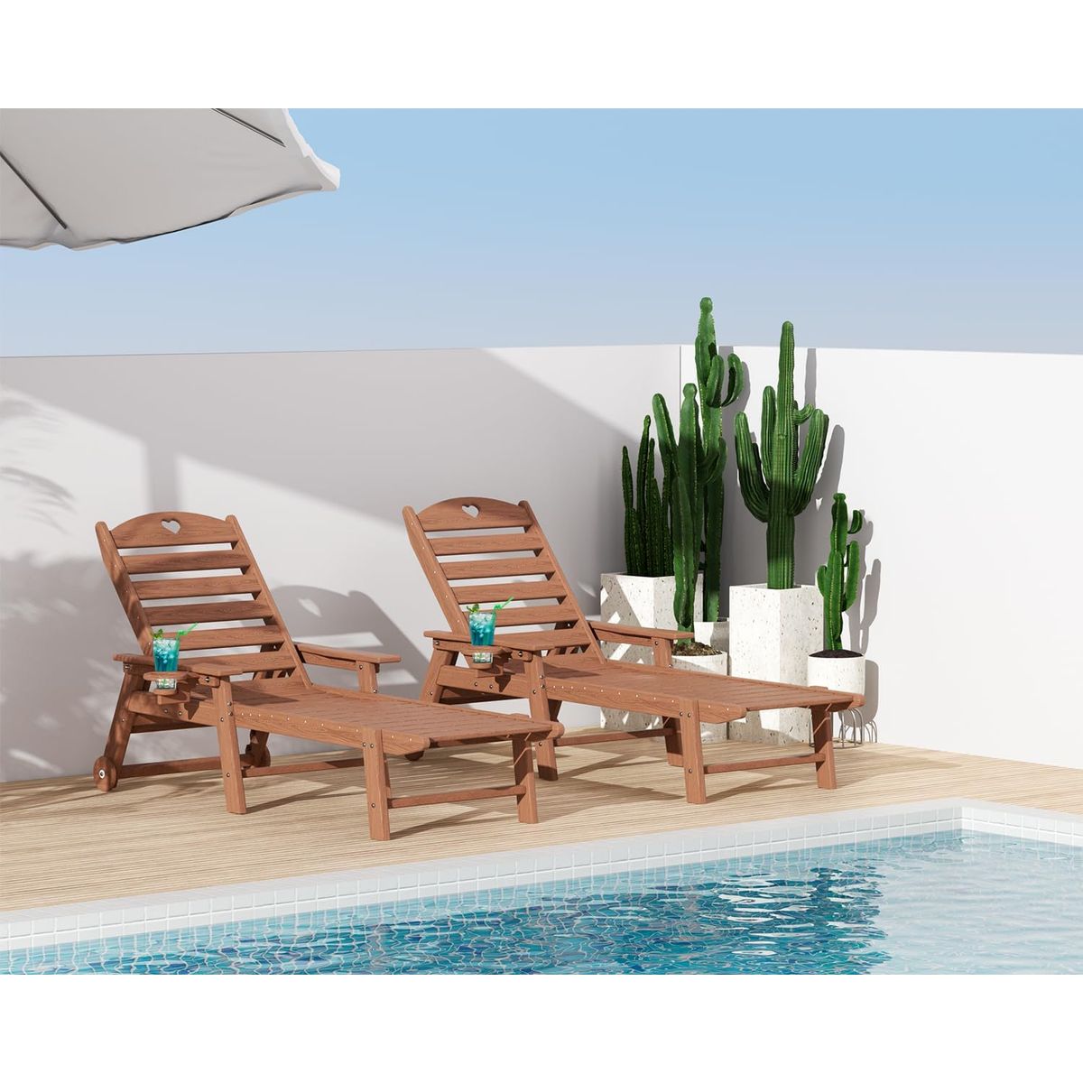 Aokia Patio Chaise Lounge Chairs (Set of 2) - Brown