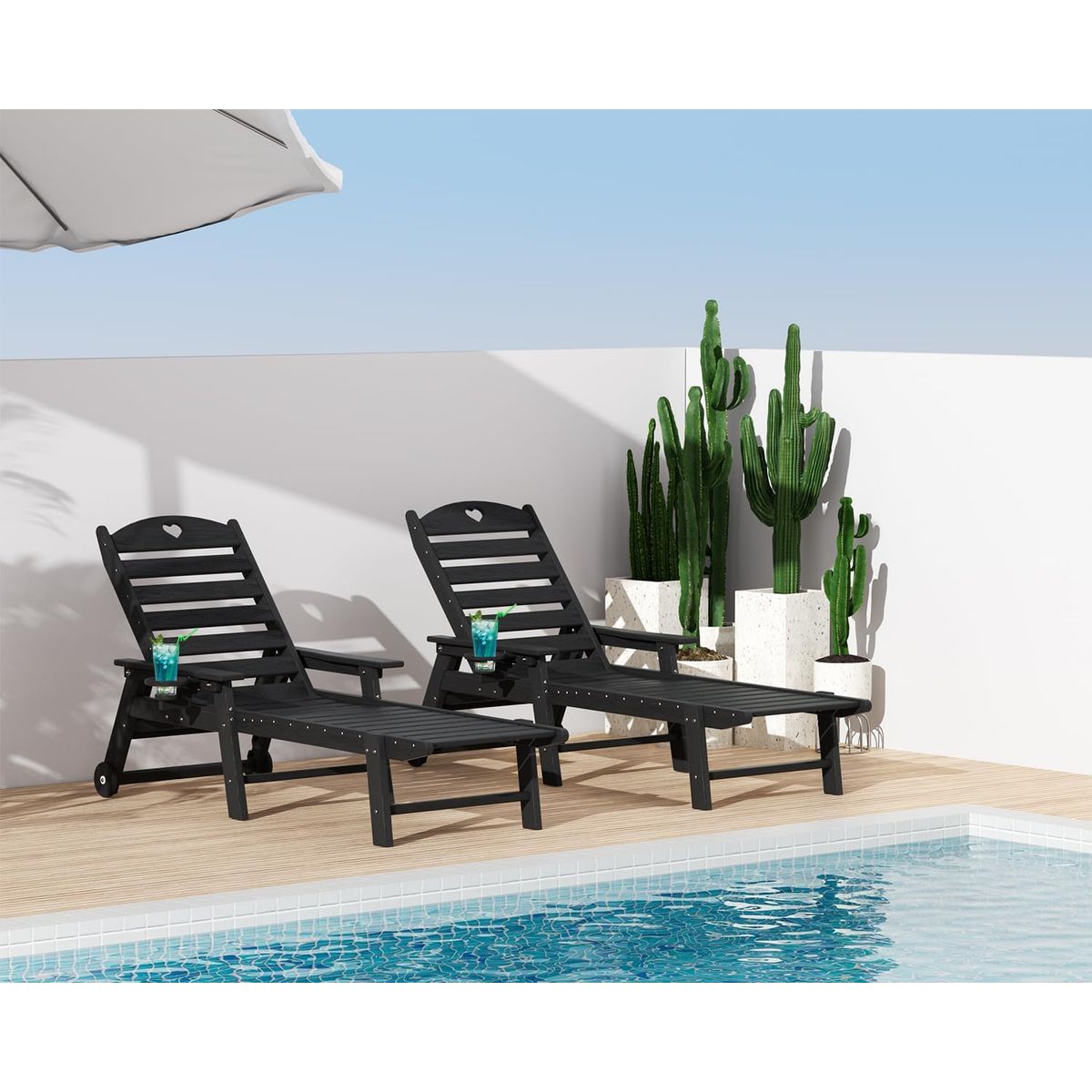 Aokia Patio Chaise Lounge Chairs (Set of 2) - Black