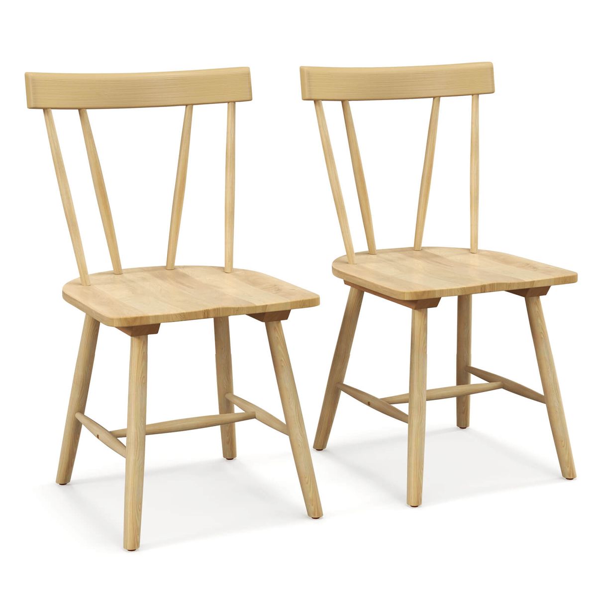 Armless Dining Chairs with Solid Wood Frame (Set of 2) - Natural
