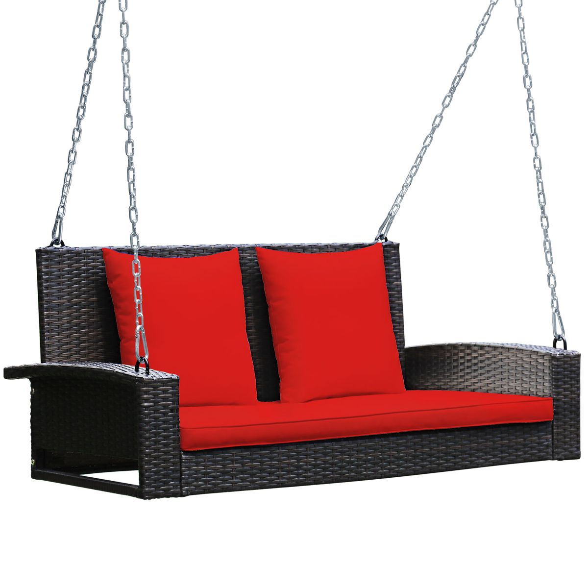 2-Person Rattan Porch Swing - Red