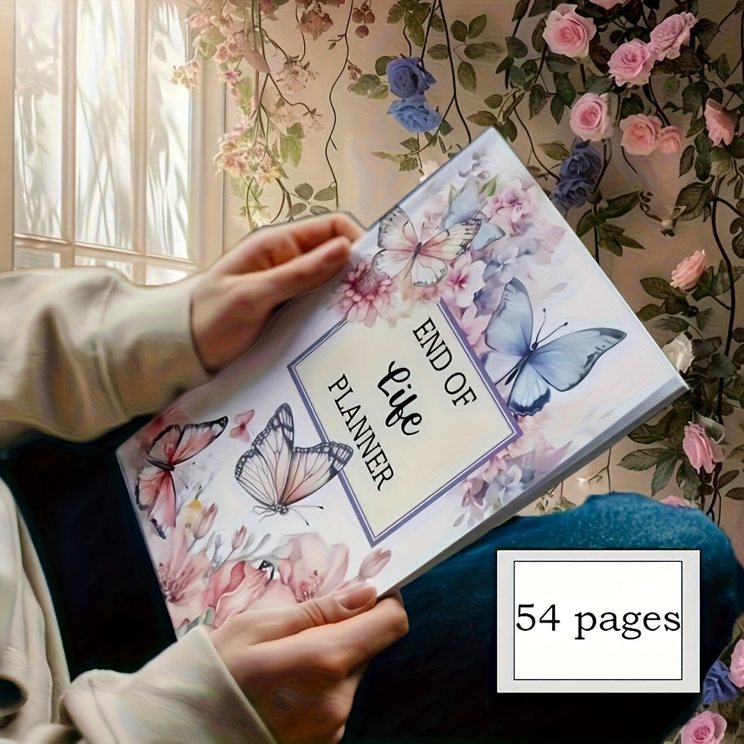 TEMU End Of Life Planner - Vintage Floral With & Blue Butterflies, Spiral Bound Perforated Pages, Personalizable English Notebook For Daily Use,