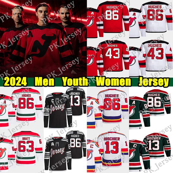 #86 Jack Hughes hockey jersey #43 Luke Hughes Jesper Bratt Nico Hischier Simon Nemec Ondrej Palat Brodeur Dawson Mercer Timo Meier Custom Me