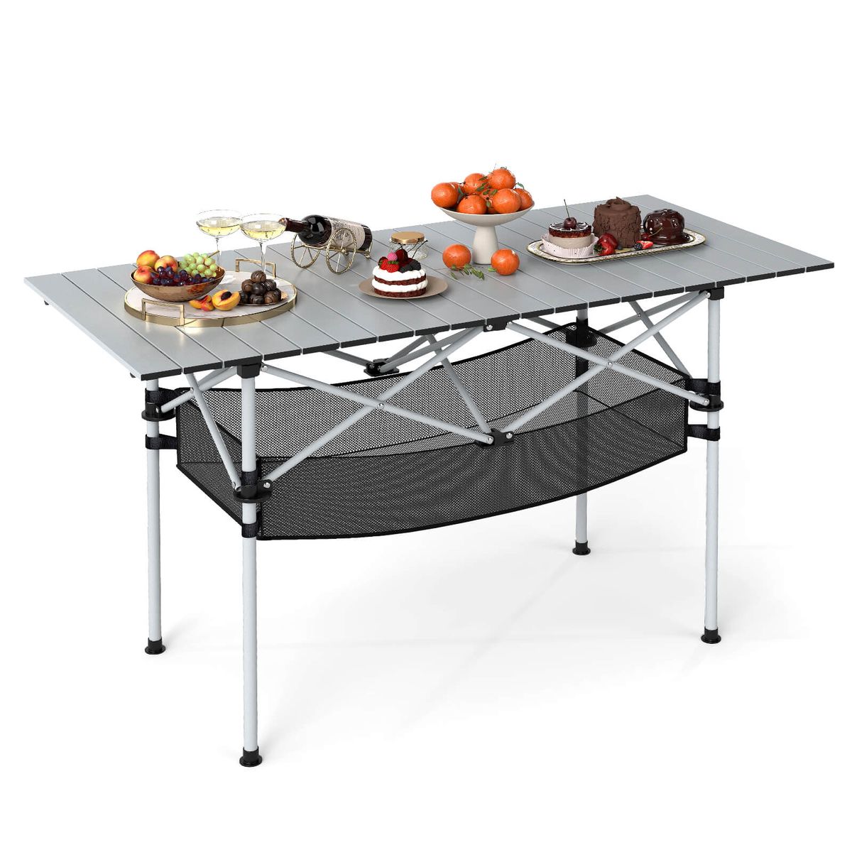 Folding Camping Table with Aluminum Tabletop and Mesh Bag - Table-SI