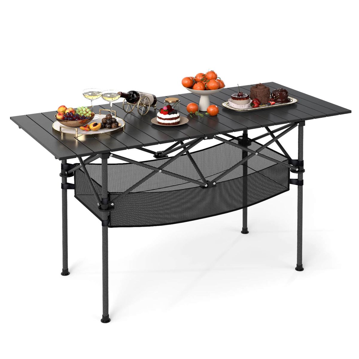 Folding Camping Table with Aluminum Tabletop and Mesh Bag - Table-BK