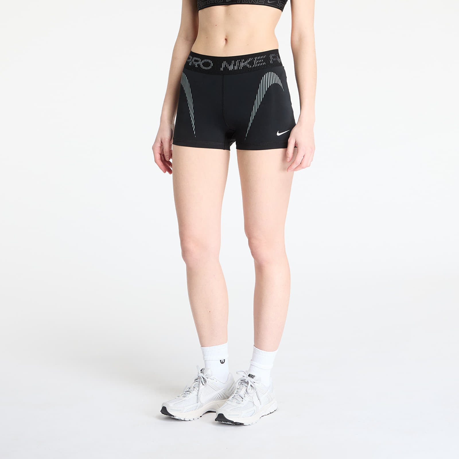 Shorts Nike Pro Women's Mid-Rise 3" Graphic Biker Shorts Black- Cool Grey- White XXL