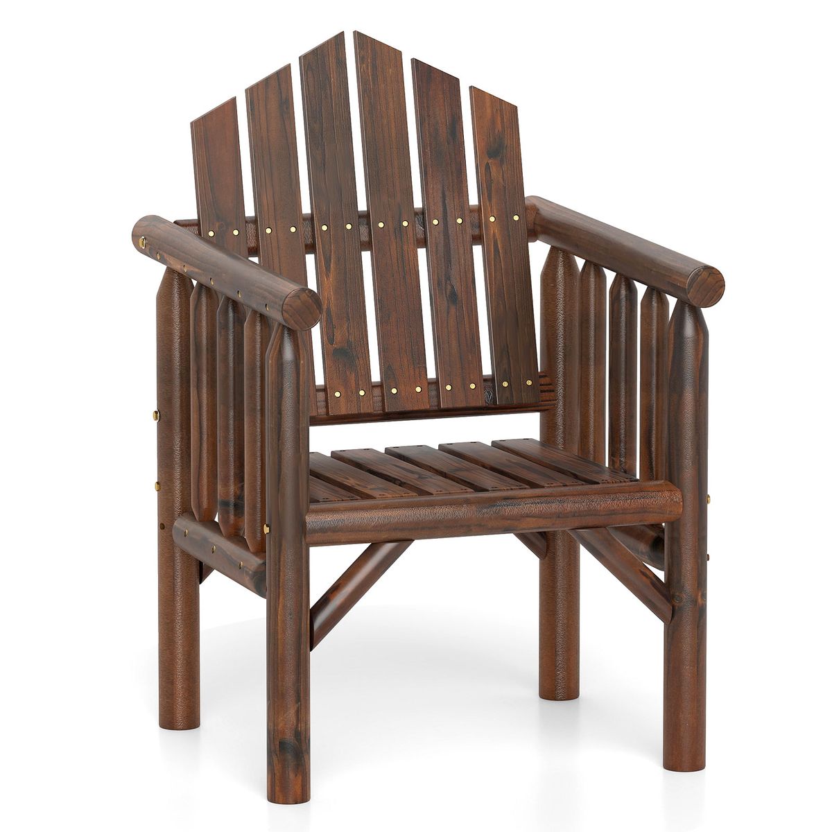 Outdoor Wood Armchair with Reclined Backrest - Brown-1-Piece