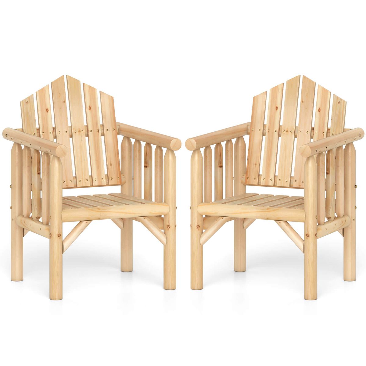 Outdoor Wood Armchair with Reclined Backrest - Natural-4-Piece