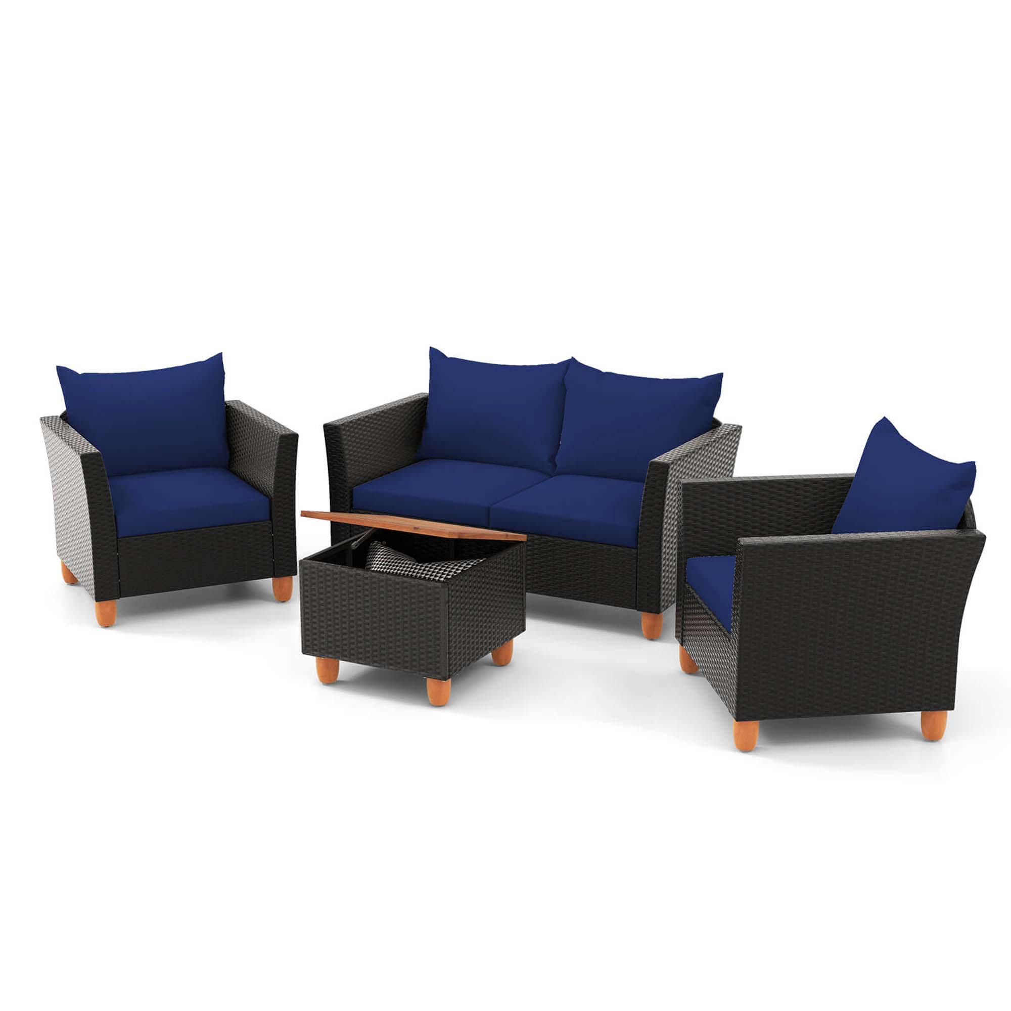 4-Piece Outdoor Patio Rattan Furniture Set - Patio Set-Navy