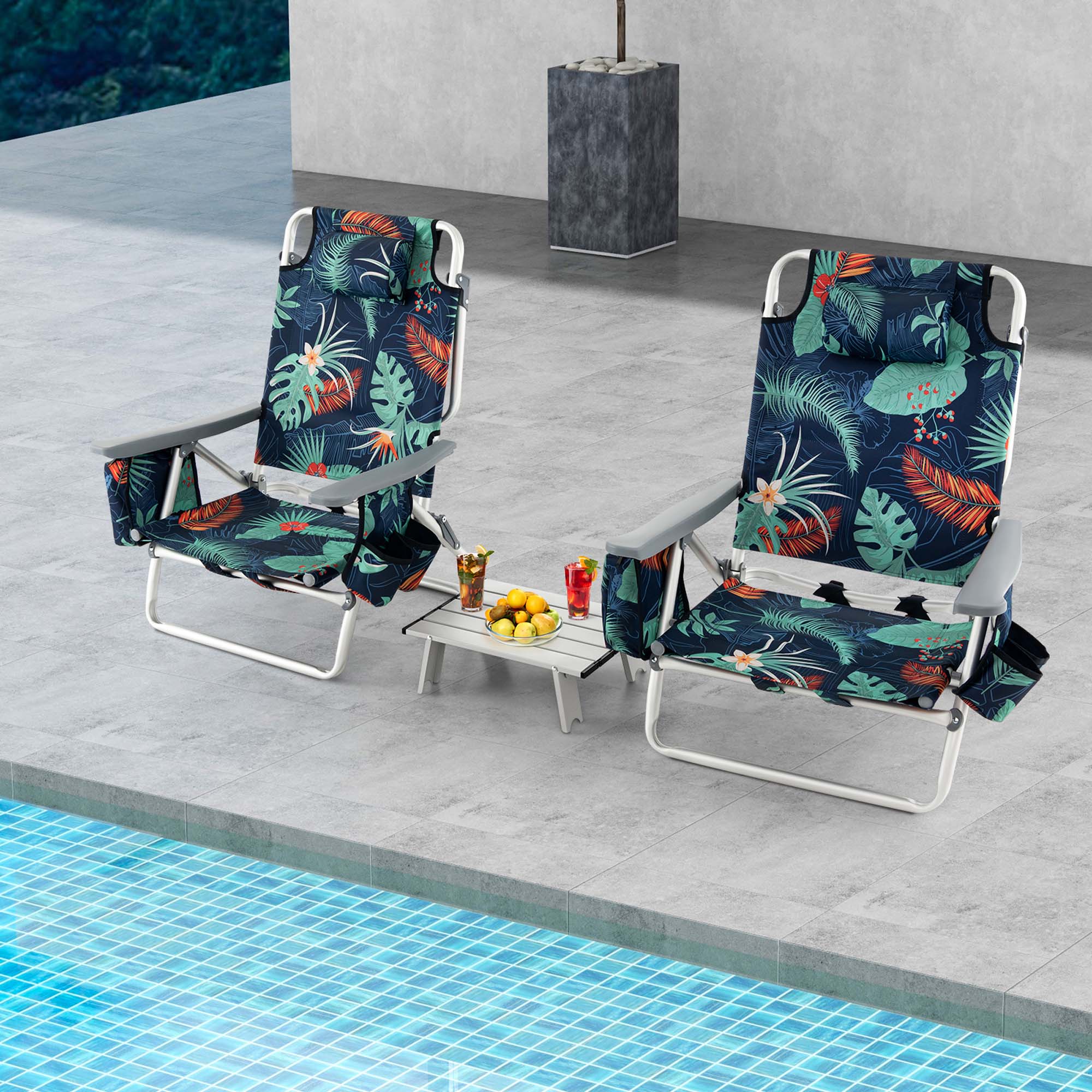 Adjustable Folding Backpack Beach Chairs and Table Set  - Beach Set-Printed