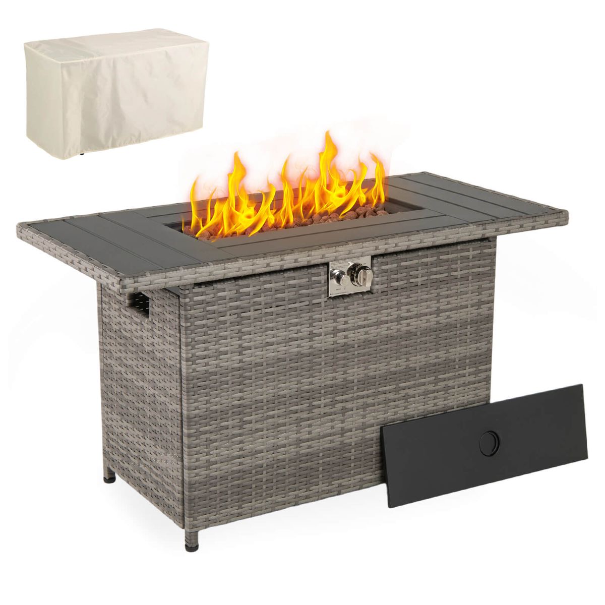 44.5" Propane Fire Pit Table with Metal Slatted Tabletop - Gray