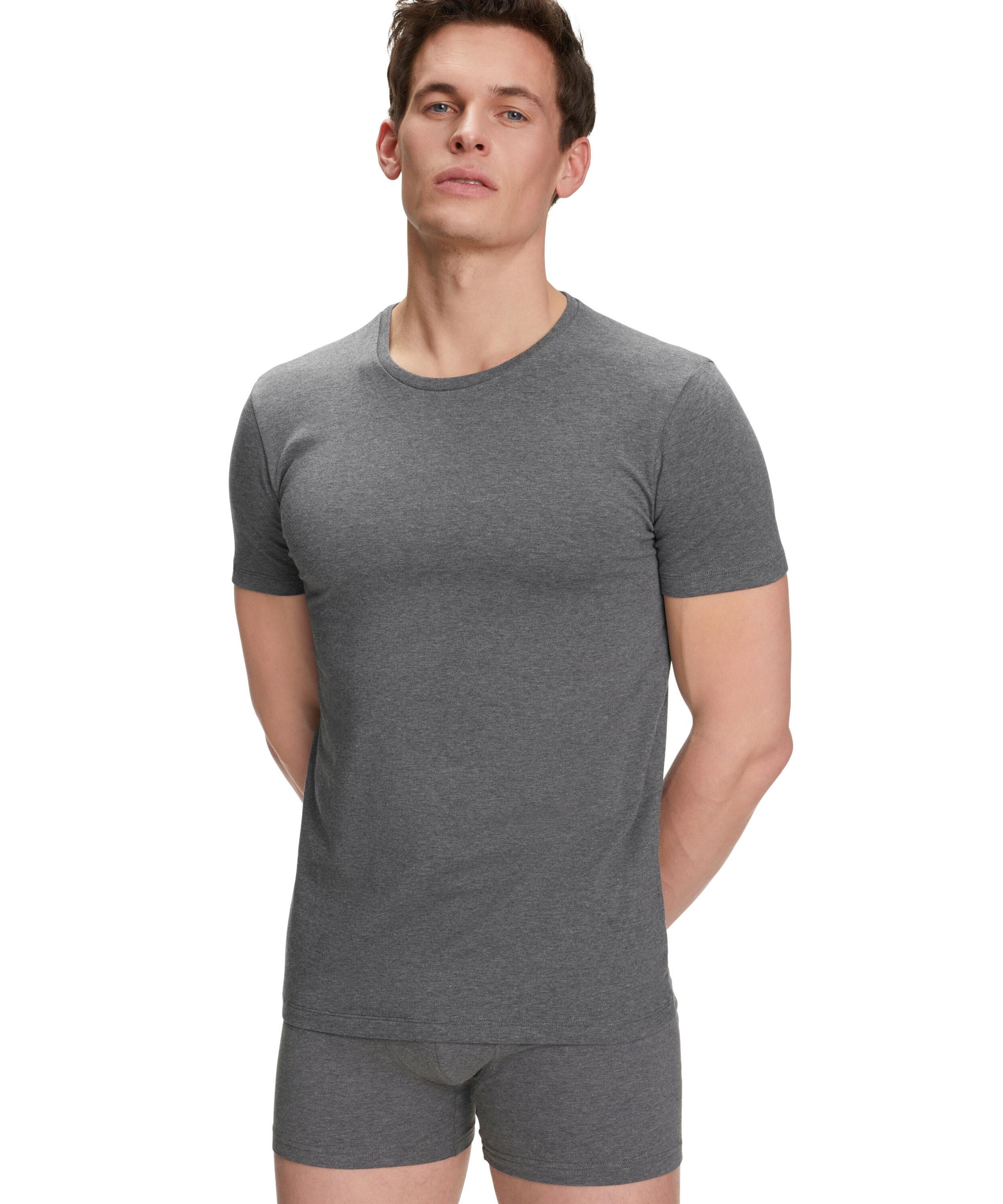 FALKE 2-Pack Men T-Shirt, XXL, Grey, Blockcolour, Cotton