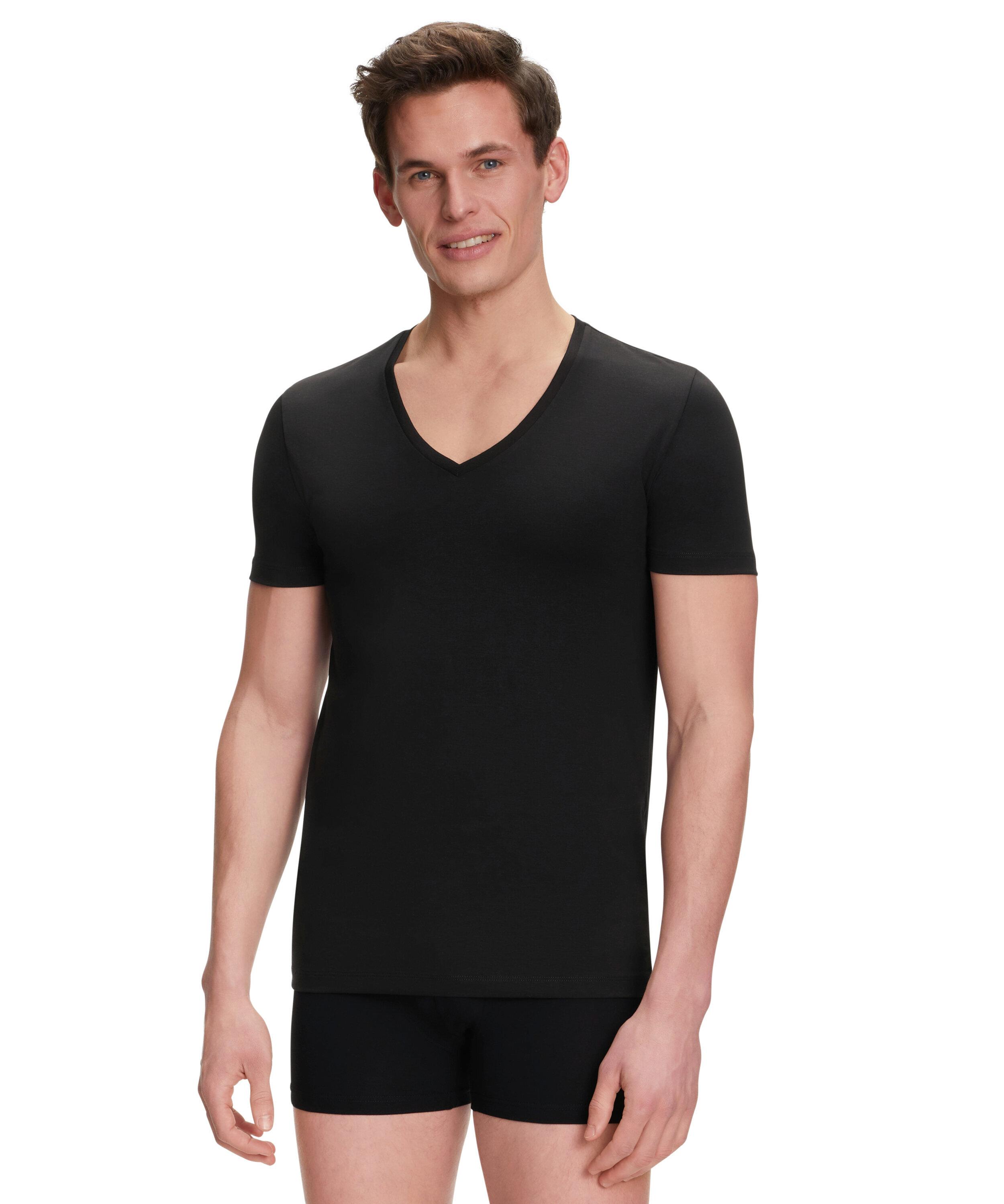 FALKE 2-Pack Men T-Shirt, L, Black, Blockcolour, Cotton