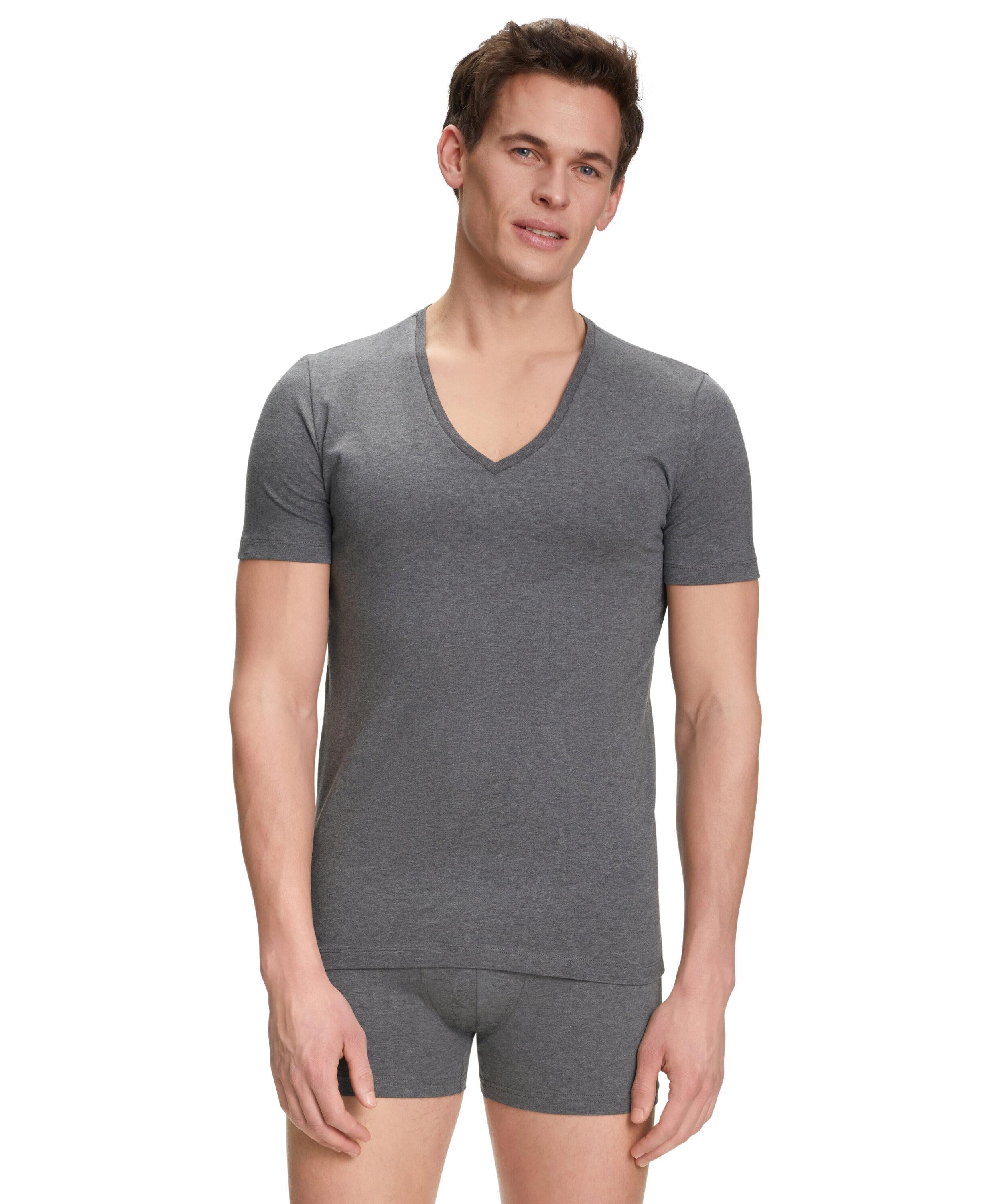 FALKE 2-Pack Men T-Shirt, M, Grey, Blockcolour, Cotton