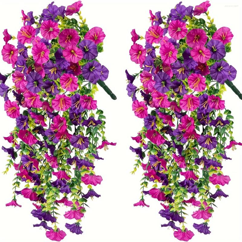 Decorative Flowers 2pcs Artificial Hanging UV-Resistant Fake Plants Rattan Perfect For Home Garden Weddings Versatile Outdoor Decor