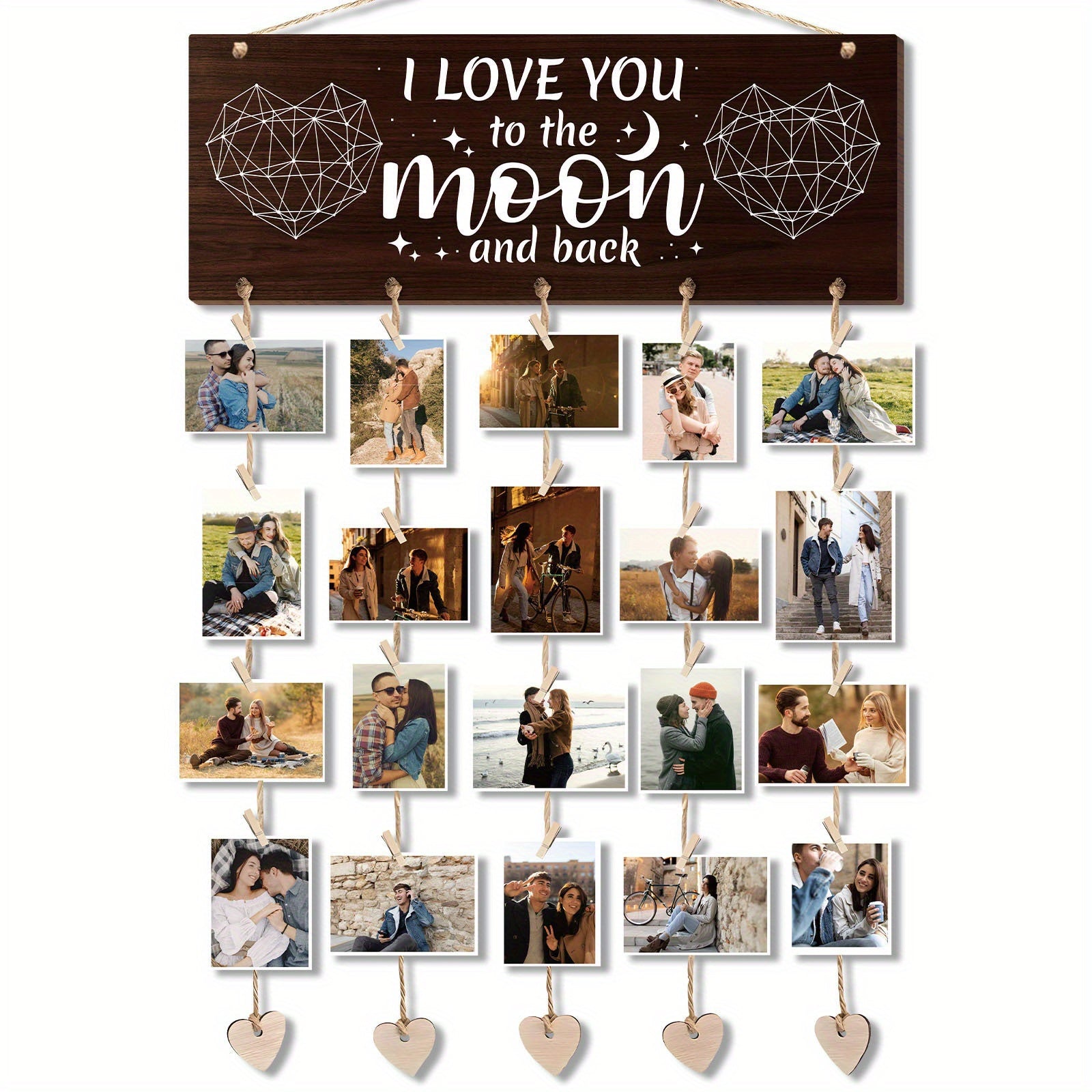 TEMU 1 Set Wooden Hanging Photo Frames, I Love You And Back Picture Holder - Gifts For Him Boyfriend, Her Girlfriend And Wife Husband, Romantic