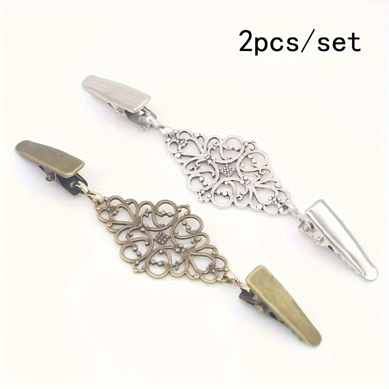 TEMU 2pcs-4pcs Women's Retro Golden Sweater Clip Silky Scarf Cardigan Button Women's Hollow Out Shirt Collar Clip Versatile Anti-lighting Brooch