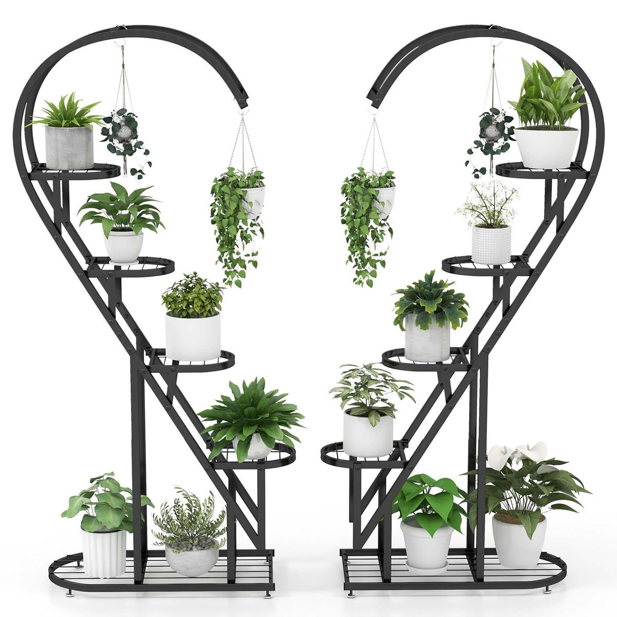 5-Tier Metal Plant Stand with Hanging Hook for Multiple Plants - Plant Stand-BK