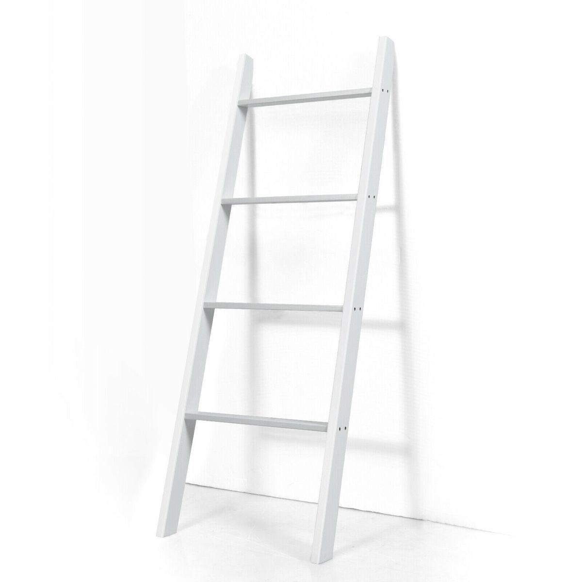 4-Tier Wall-Leaning Ladder Shelf Stand - Ladder Wood WH