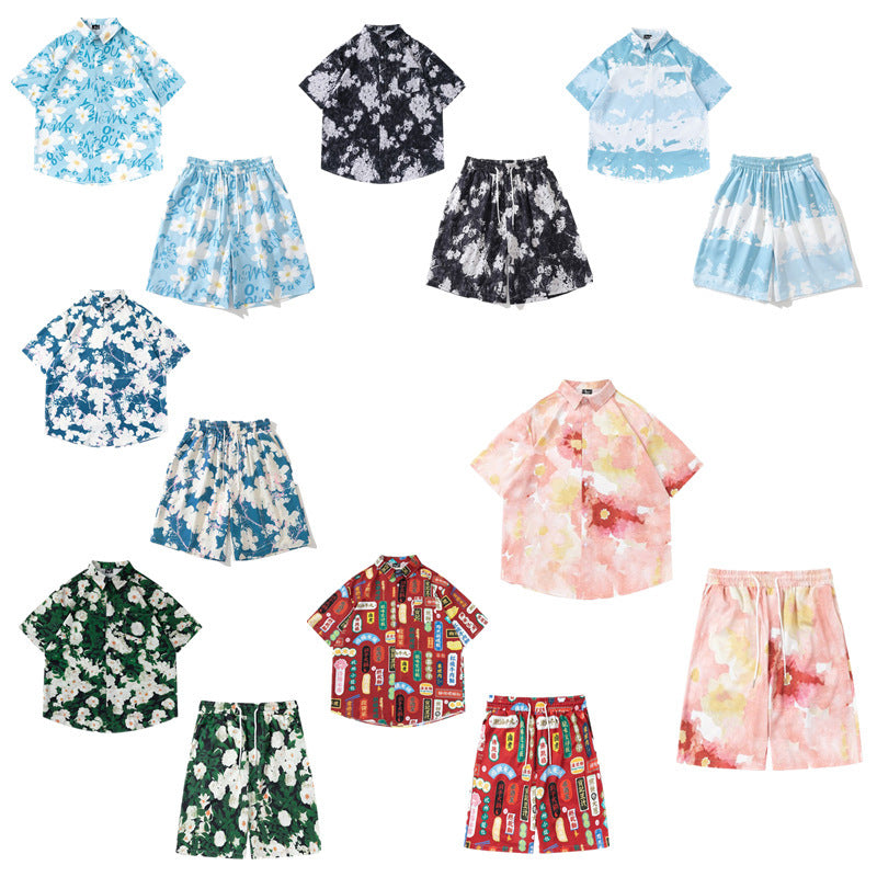 European and American 2024 new Hawaiian casual square collar shirt fashion peripheral 3D digital printing shirt mens shorts men