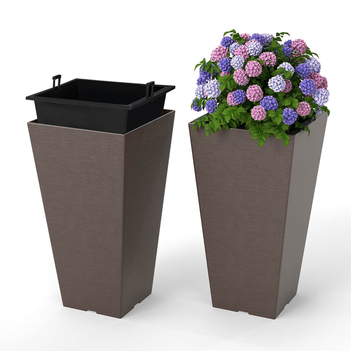 Square Taper Planter with Removable Inner Bucket (Set of 2) - 22.5" Tall Planter