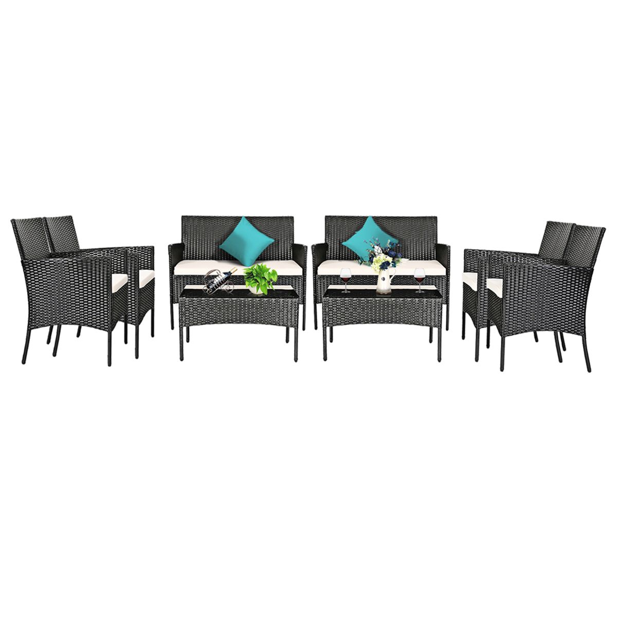 Rattan Outdoor 8-Piece Beige Cushion Patio Set - Patio Rattan WH