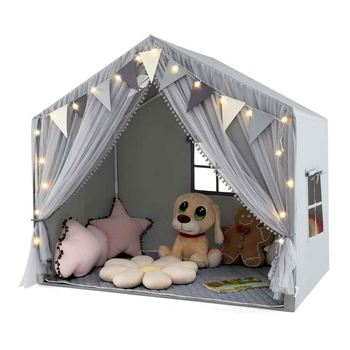 Kids' Play Tent with Door and Curtain  - Honeyjoy Kids Play Tent-Grey