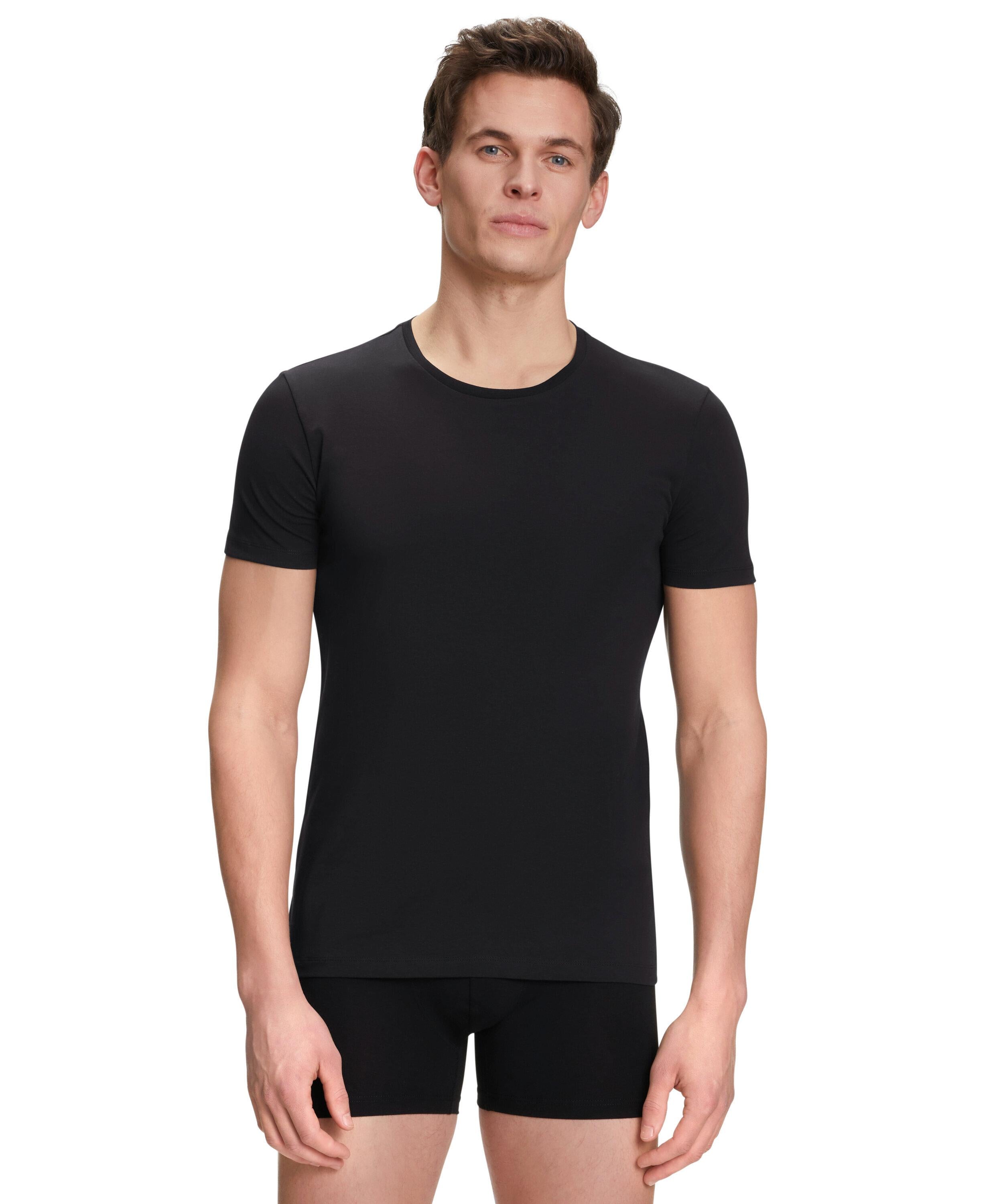FALKE 2-Pack Men T-Shirt, XXL, Black, Blockcolour, Cotton
