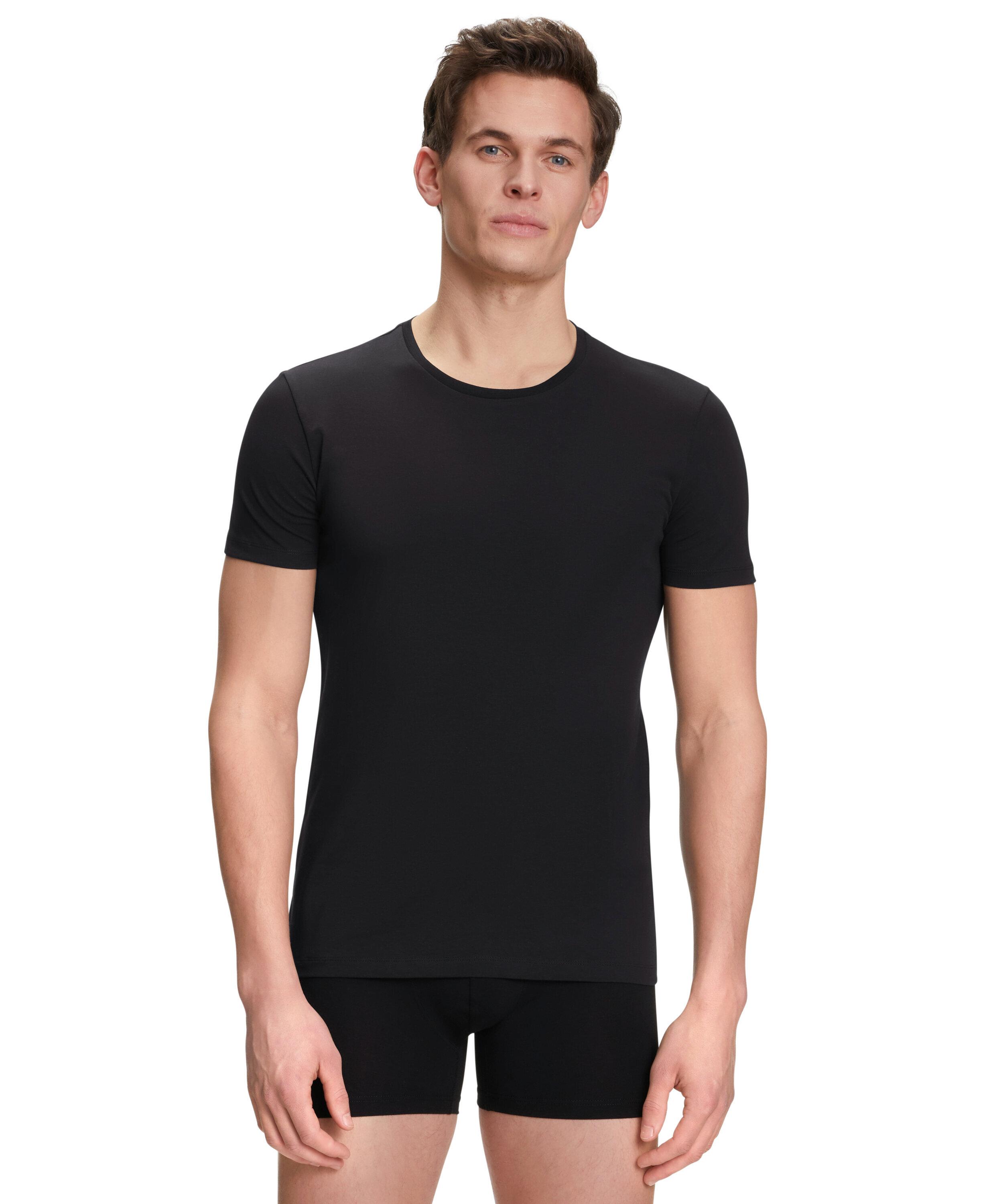 FALKE 2-Pack Men T-Shirt, XL, Black, Blockcolour, Cotton