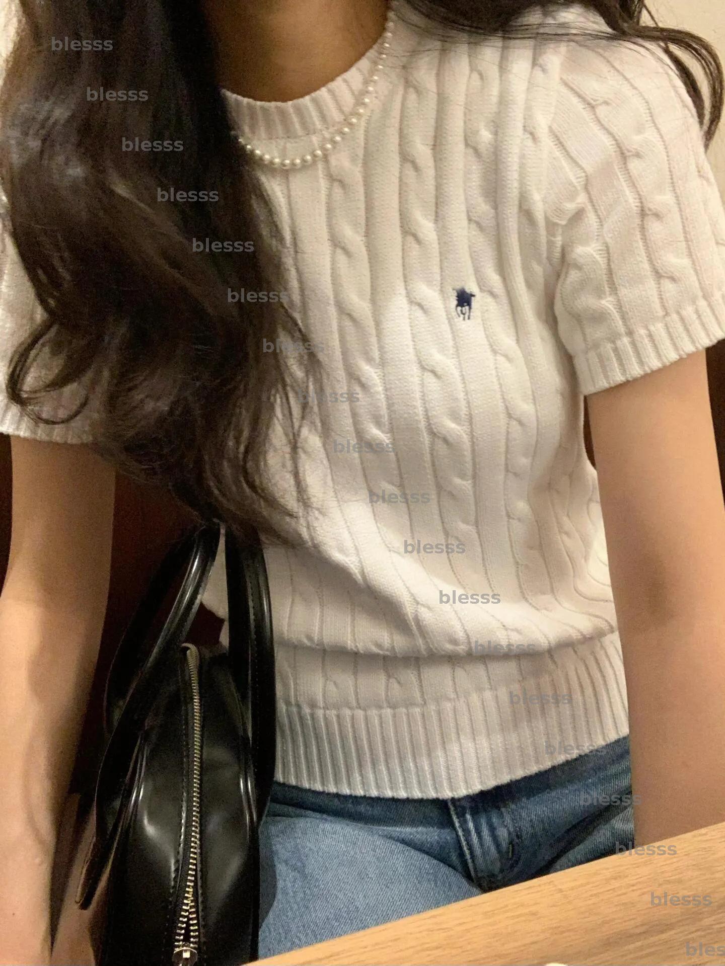 Top Designer Clothes Women Knitting Shirts Summer Embroidered Slim Top Tees Womens -8 Luxury Round Neck Solid Knitted T Shirt Stretch Pullover DPG25