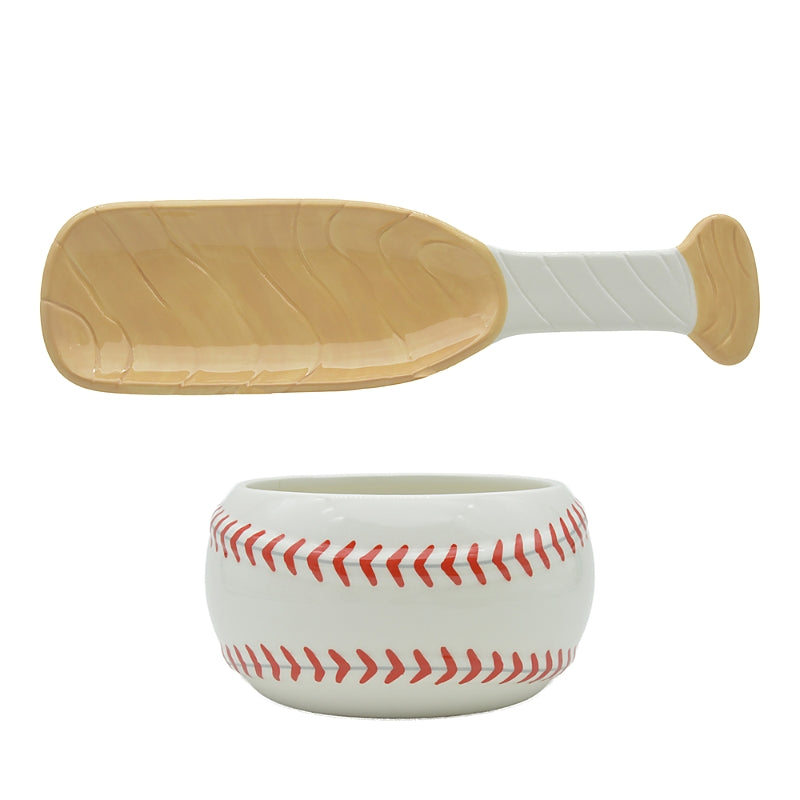 Godinger 2-Piece Baseball Bowl & Bat Serving Set