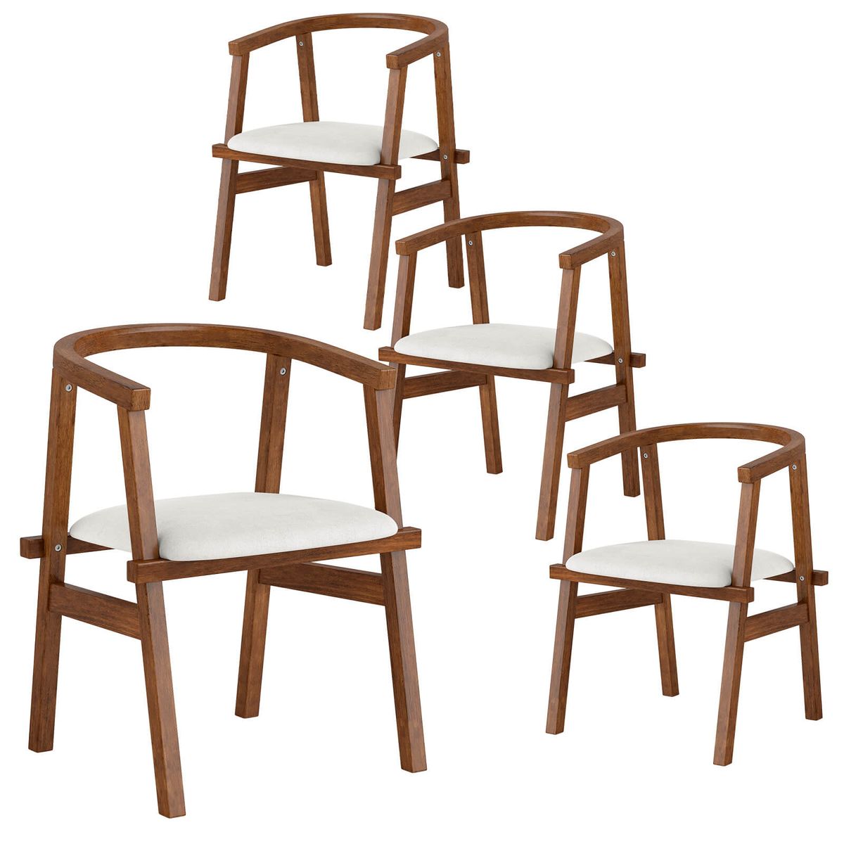 Wooden Dining Chairs with Wrap-Around Armrest  - Dining Chairs-4 set