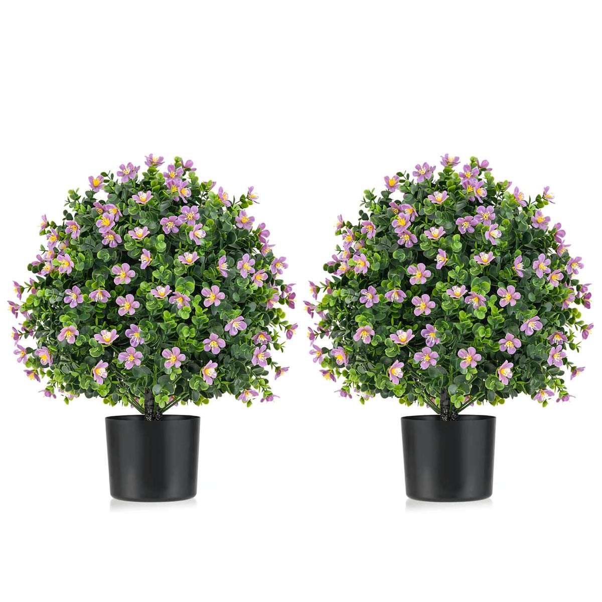 Artificial Topiary Plants with Flowers (2-Pack) - Ball Tree-Purple