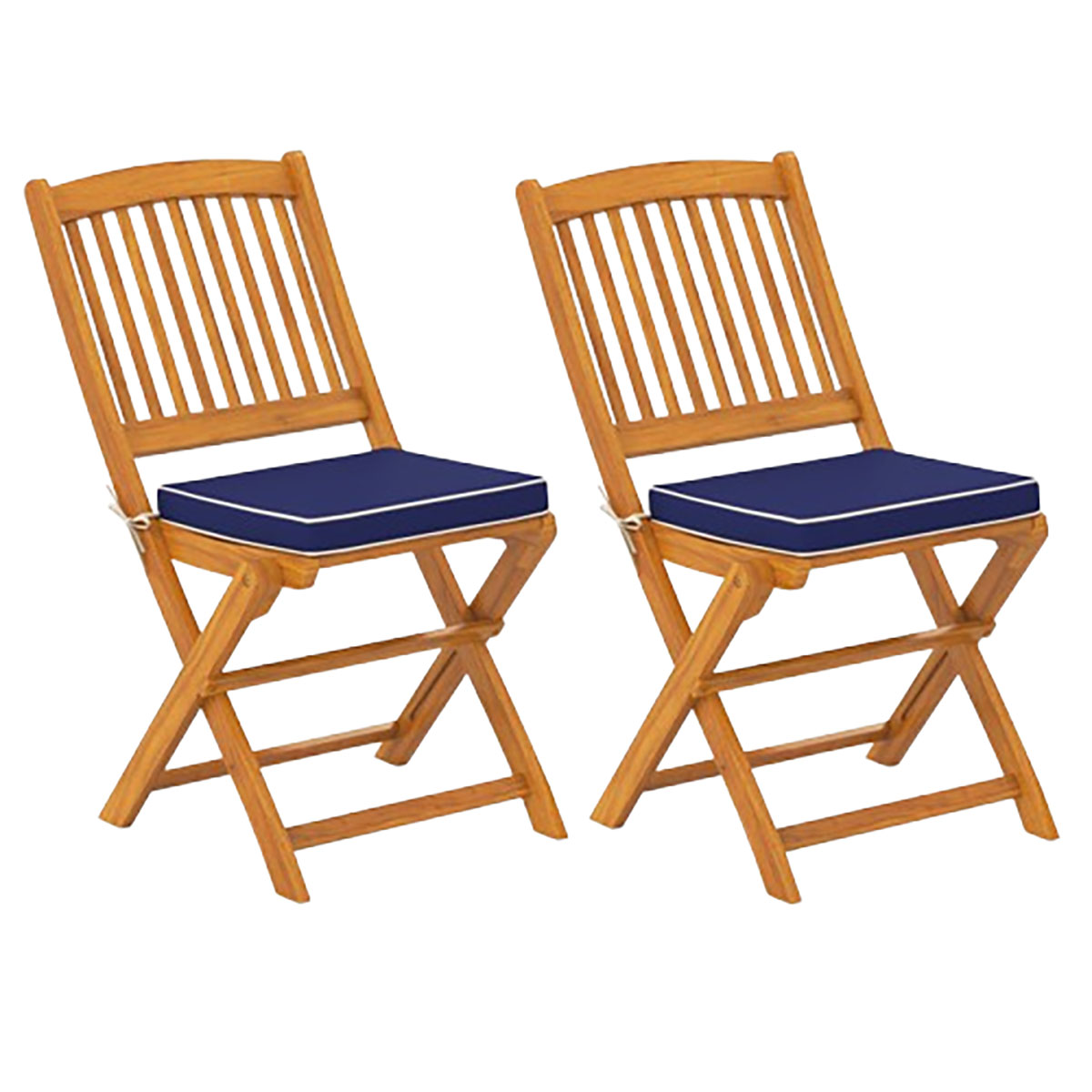 Outdoor Folding Chairs with Seat Cushions (Set of 2) - Folding Chairs -Navy