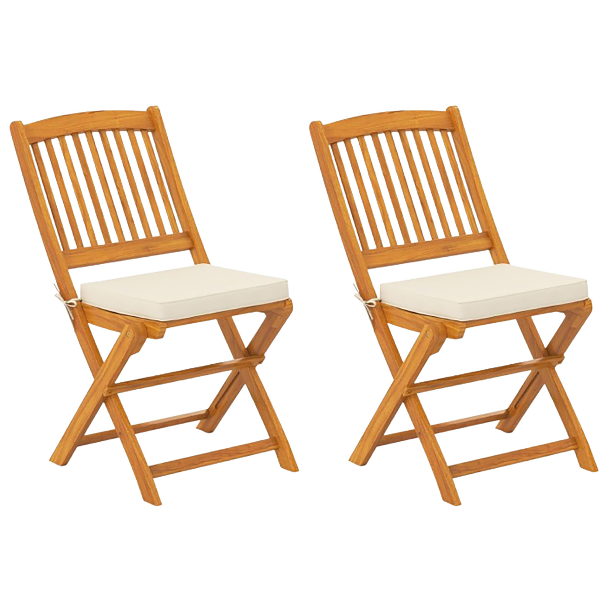 Outdoor Folding Chairs with Seat Cushions (Set of 2) - Folding Chairs -Beige
