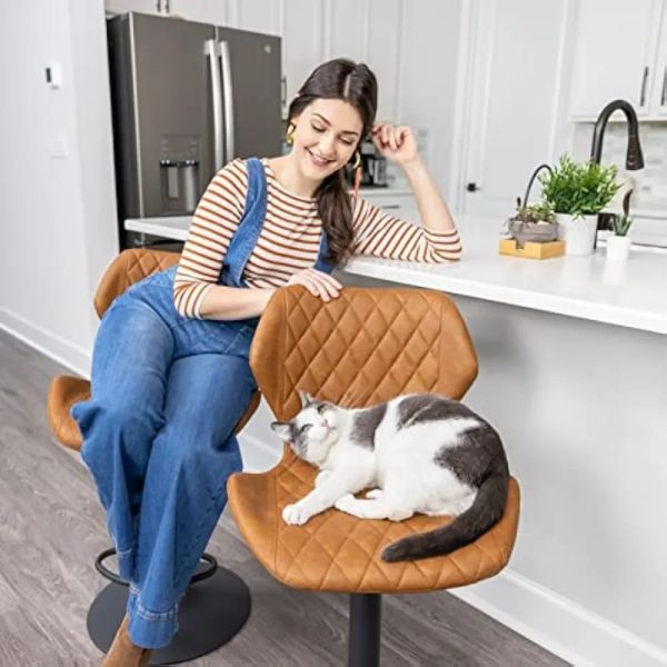 SUPERJARE Adjustable Bar Stools Set of 2, Rustic Swivel Barstools with Back, Modern Counter Height Chairs for Pub Kitchen, Brown